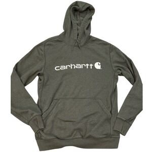Carhartt Mens Graphic Logo Hoodie Heather Gray Pullover Sweatshirt Medium